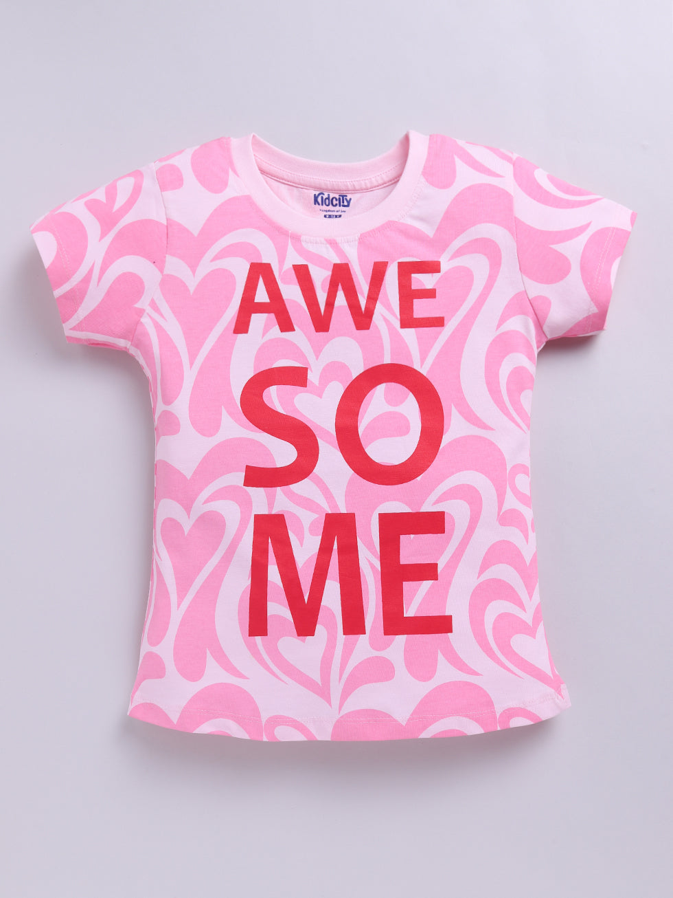 Half Sleeve Heart and Text Print Tops