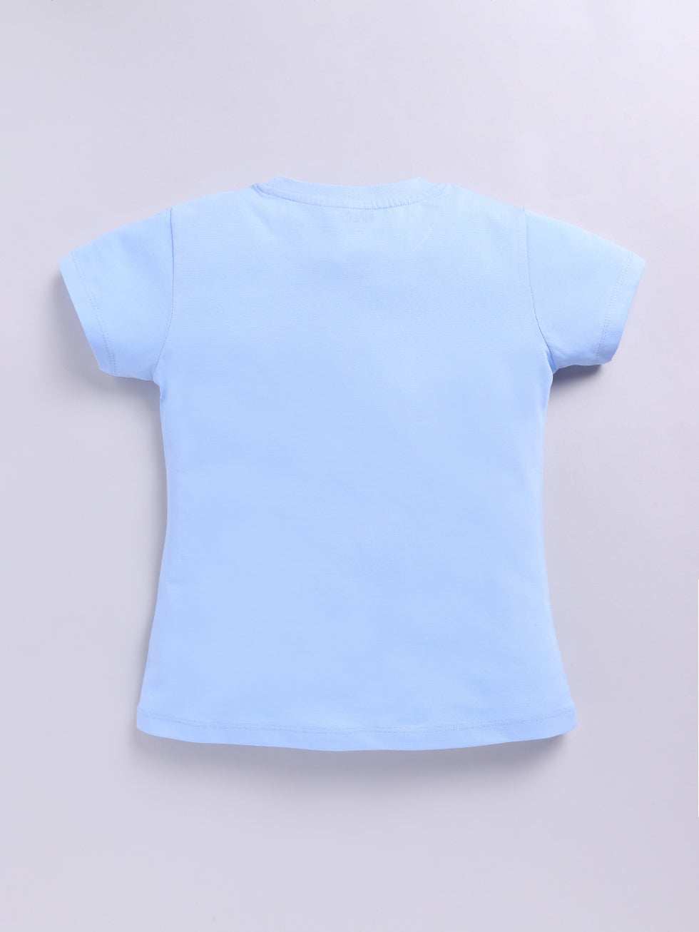 Kidcity Girls  Soft Cotton Sinker Half Sleeve Text Print  Tops - Light Blue