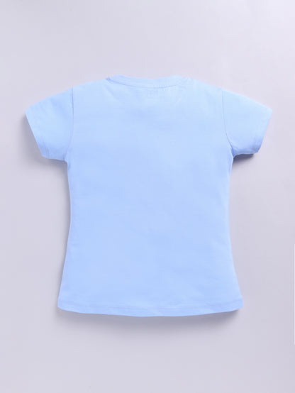 Kidcity Girls  Soft Cotton Sinker Half Sleeve Text Print  Tops - Light Blue