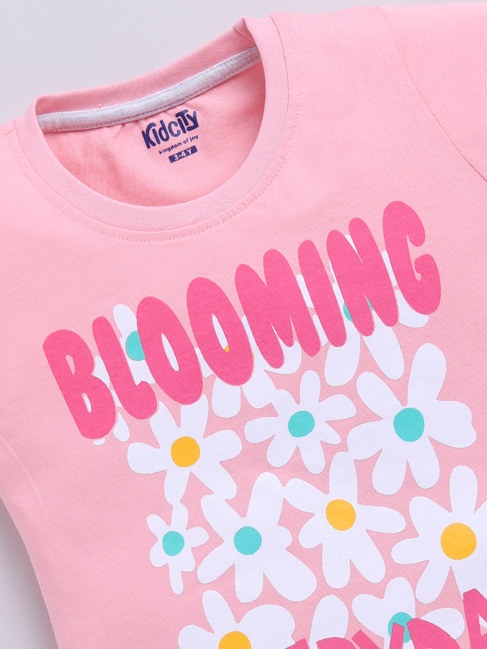 Half Sleeve Flower Print Tops