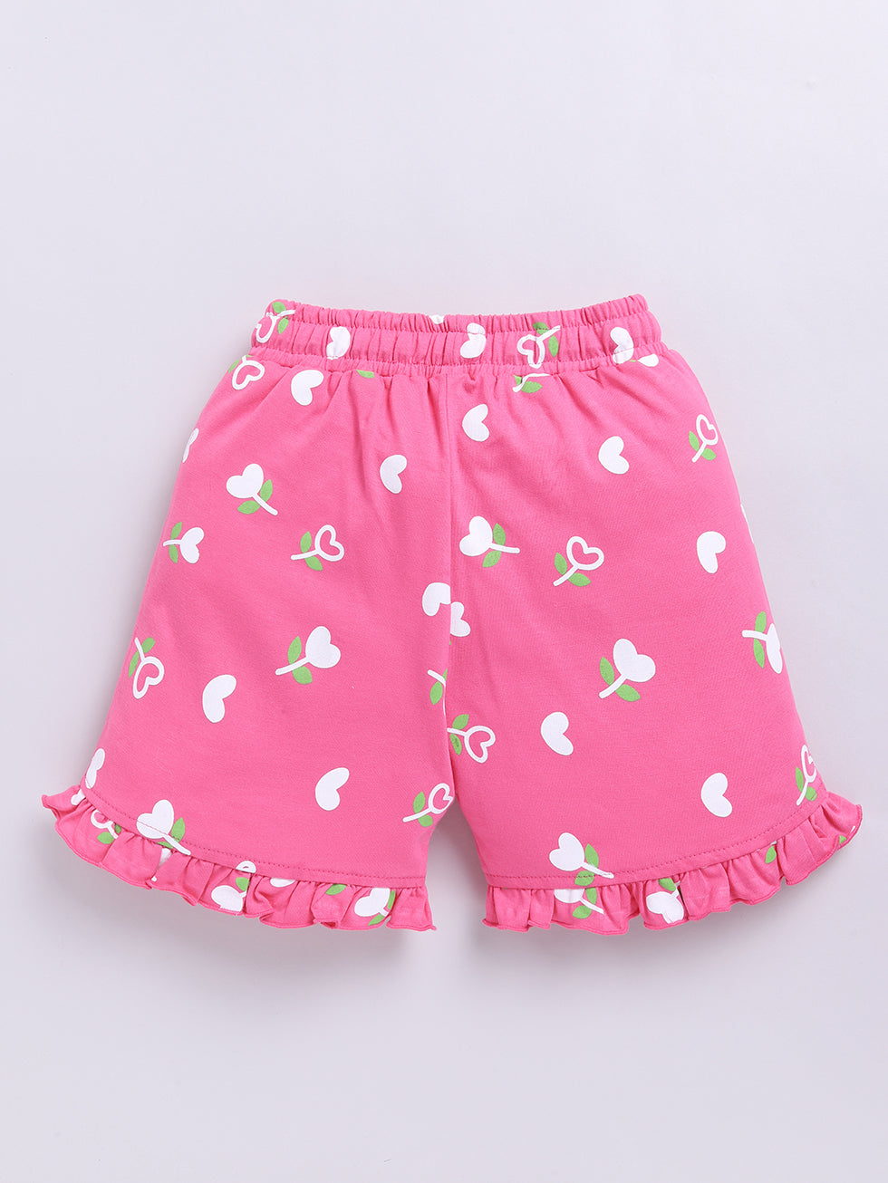 Kidcity Girls  Soft Cotton Sinker Heart and Flower Print Shorts - Light Pink