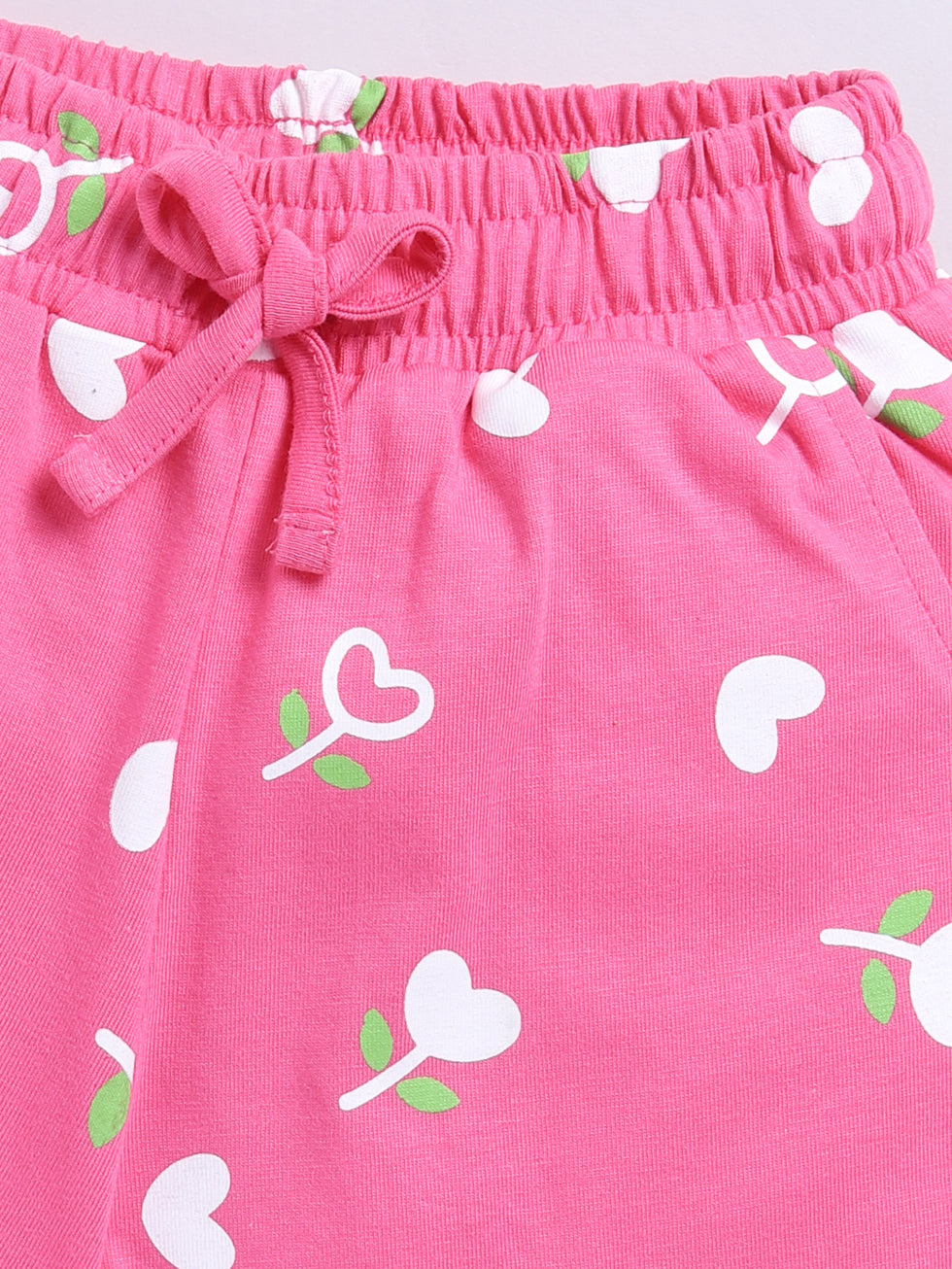 Kidcity Girls  Soft Cotton Sinker Heart and Flower Print Shorts - Light Pink