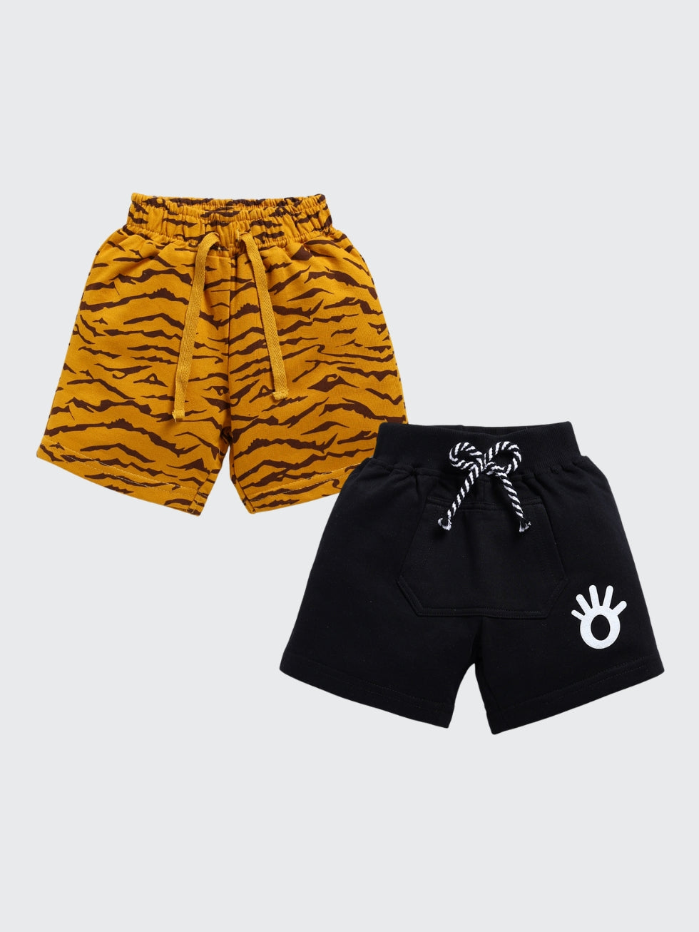Kidcity Baby Boys shorts Combo set (pack of 2) |Loopknit shorts|Black, Yellow shorts combo front view