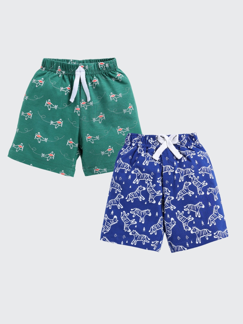 Kidcity Baby Boys shorts Combo set (pack of 2) |Sinker shorts|Deep green, Blue shorts combo front view