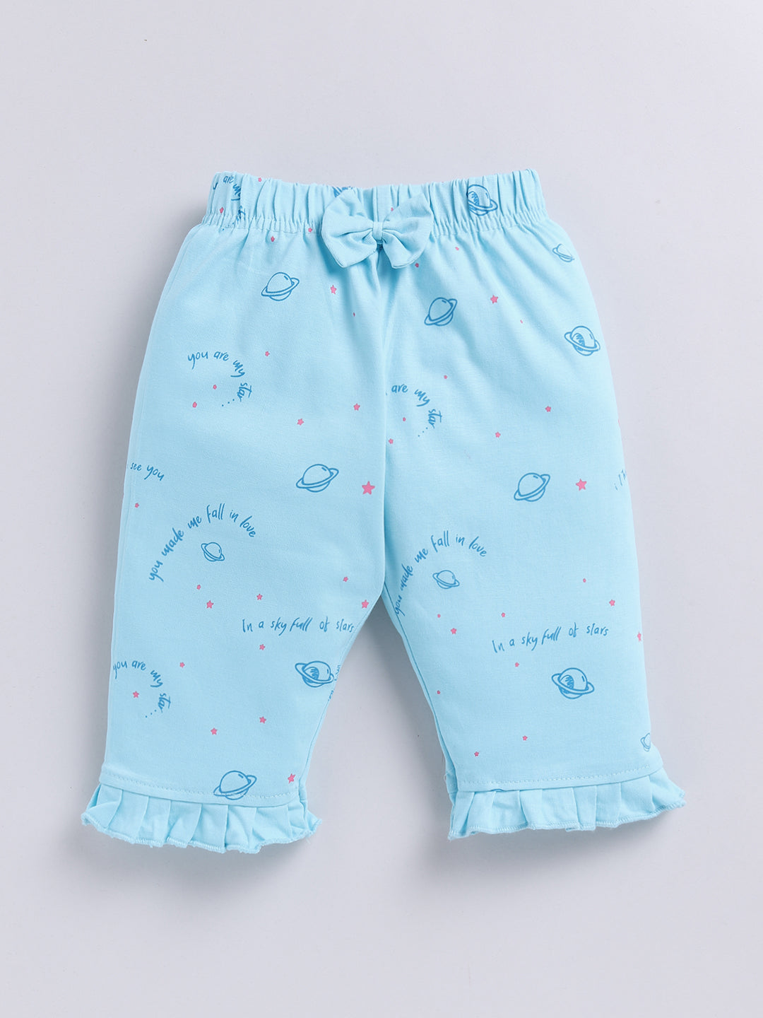 Kidcity Baby Girls Capri Combo set cotton Sinker Capri| Sky Blue Capri Front view