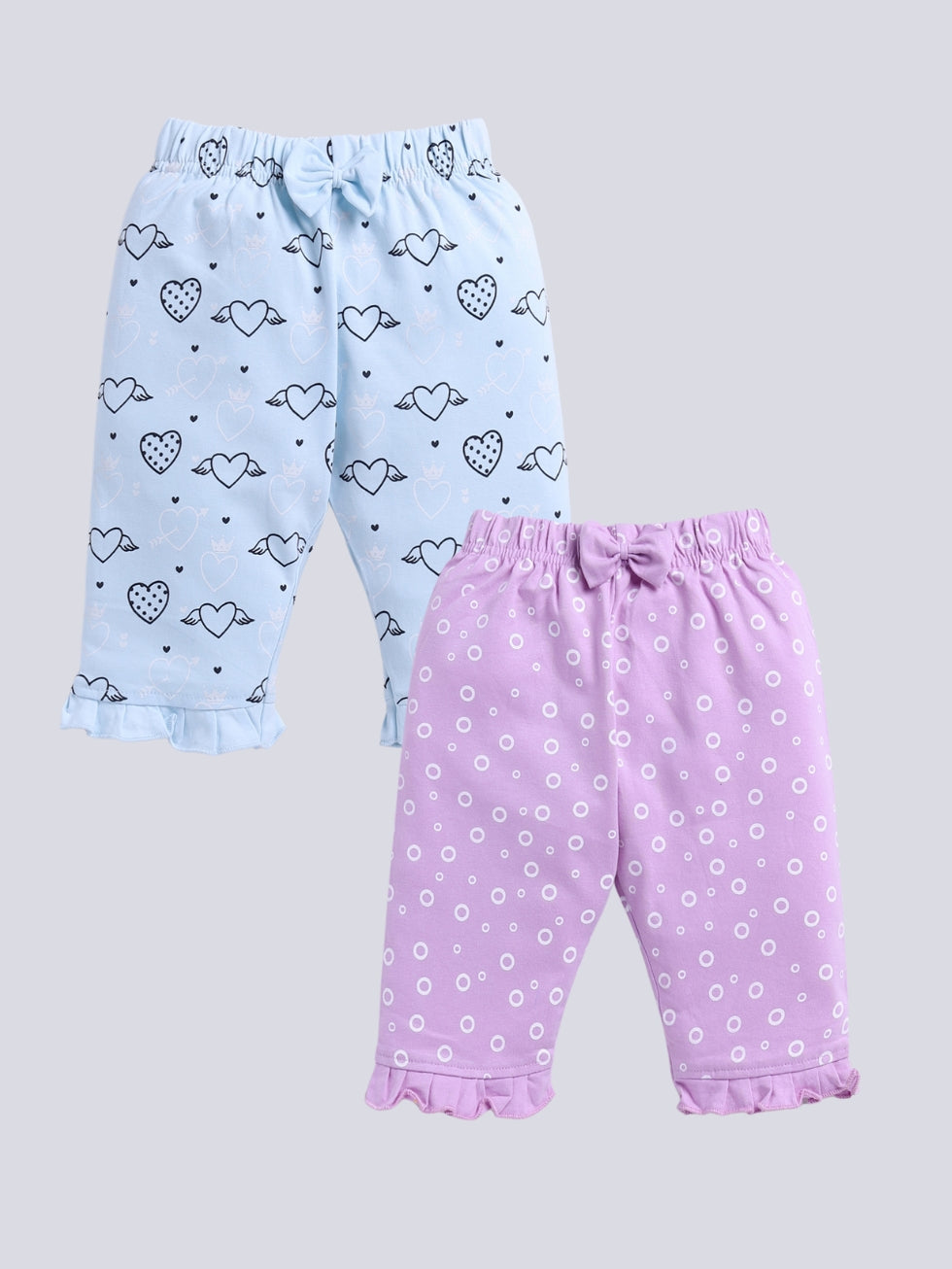 Kidcity Baby Girls Capri Combo set (pack of 2) | Cotton Sinker Capri| Lavender,Sky Blue Capri front view