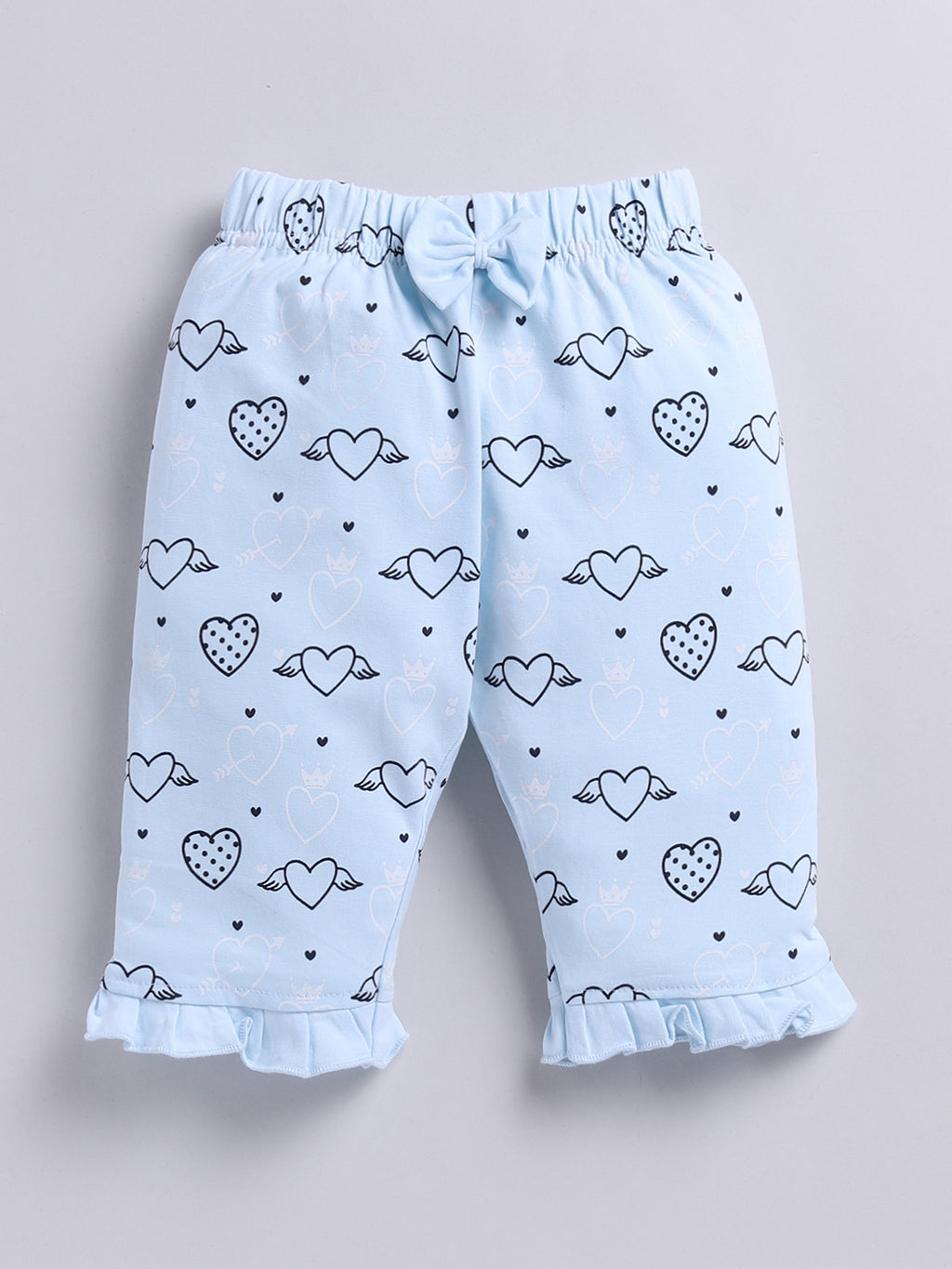 Kidcity Baby Girls Capri Combo set (pack of 2) | Cotton Sinker Capri| Sky Blue Capri front view