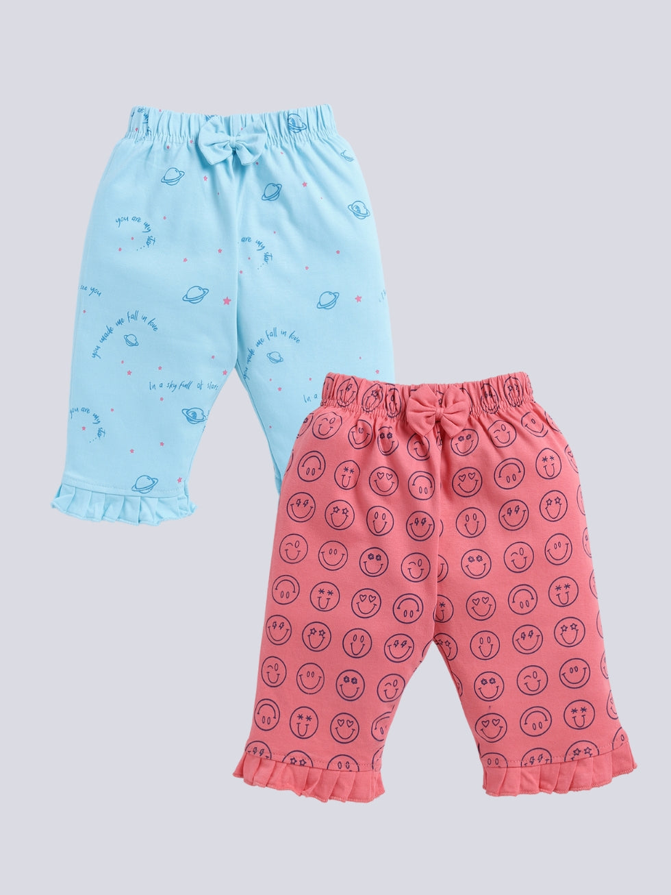 Kidcity Baby Girls Capri Combo set (pack of 2) | Cotton Sinker Capri| Sky Blue,Rust Capri  Combo Front view