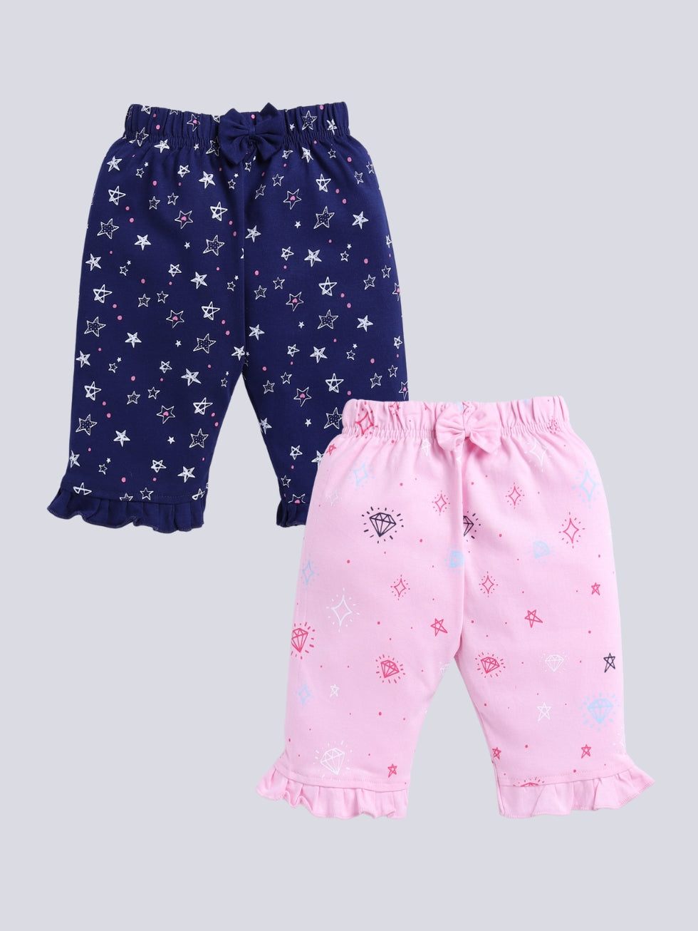 Kidcity Baby Girls Capri Combo set (pack of 2) | Cotton Sinker Capri| Light Blue,Baby Pink Capri front view