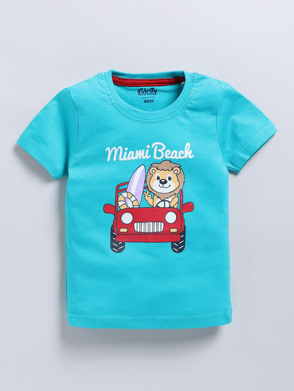 Kidcity Boy's Basic T-Shirt Combo Set (Pack of 2) | Cotton Sinker T-Shirts | Boy's Casual T-Shirts | Blue T-Shirts Front View