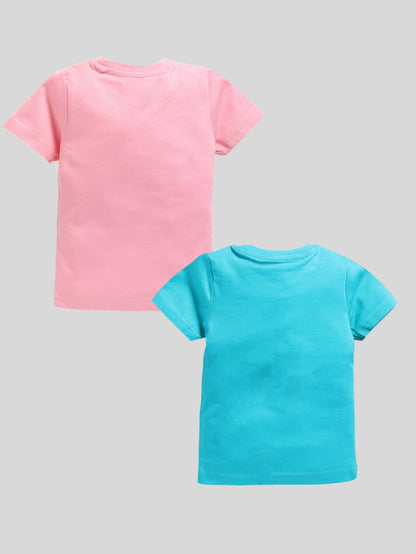 Kidcity Boy's Basic T-Shirt Combo Set (Pack of 2) | Cotton Sinker T-Shirts | Boy's Casual T-Shirts | Baby Pink, Blue T-Shirts Combo Back View
