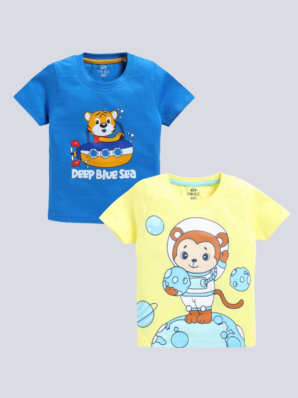 Kidcity Boy's Basic T-Shirt Combo Set (Pack of 2) | Cotton Sinker T-Shirts | Boy's Casual T-Shirts | Blue, Yellow  T-Shirts Combo Front View