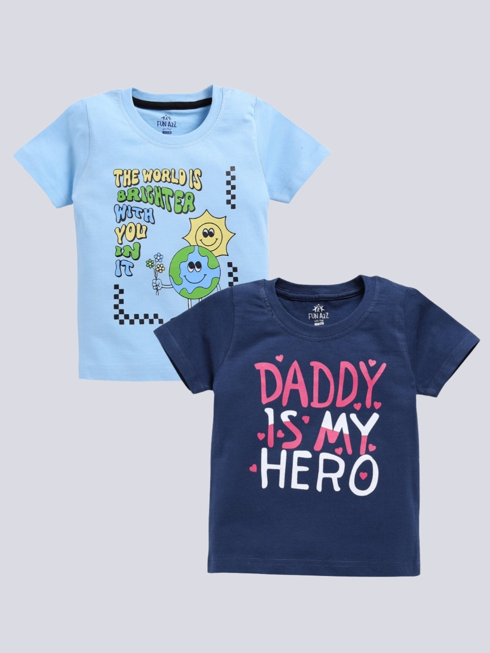 Kidcity Boy's Basic T-Shirt Combo Set (Pack of 2) | Cotton Sinker T-Shirts | Boy's Casual T-Shirts | Light Sul Blue, Navy T-Shirts Combo Front View