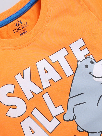 Kidcity Boy's Basic T-Shirt Combo Set (Pack of 2) | Cotton Sinker T-Shirts | Boy's Casual T-Shirts |  Orange T-Shirts  Zoom View