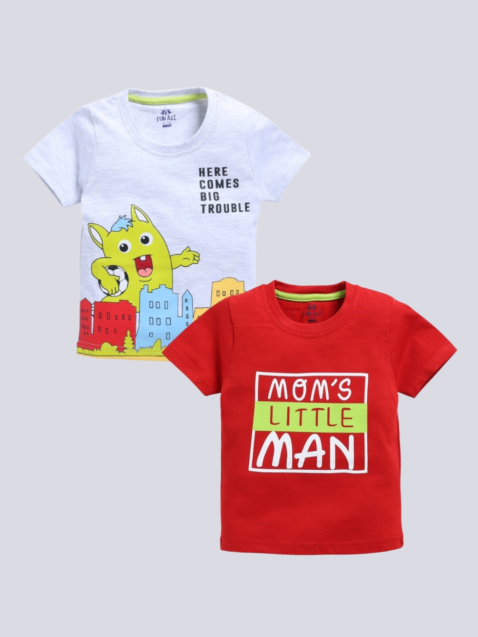Kidcity Boy's Basic T-Shirt Combo Set (Pack of 2) | Cotton Sinker T-Shirts | Boy's Casual T-Shirts |  Red, White T-Shirts Combo Front View