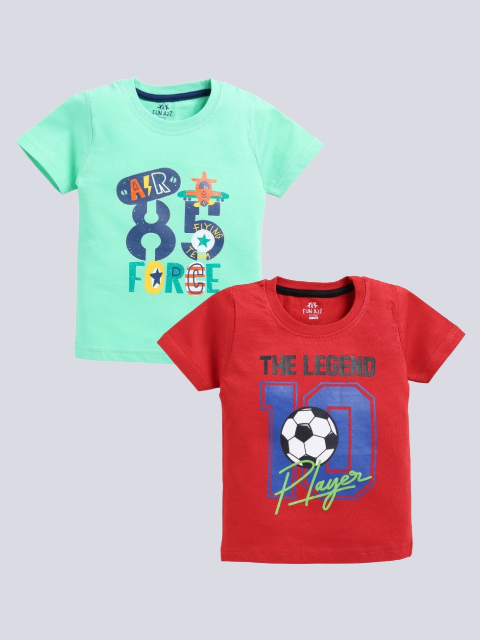 Kidcity Boy's Basic T-Shirt Combo Set (Pack of 2) | Cotton Sinker T-Shirts | Boy's Casual T-Shirts | Sea Green, Red T-Shirts Combo Front View