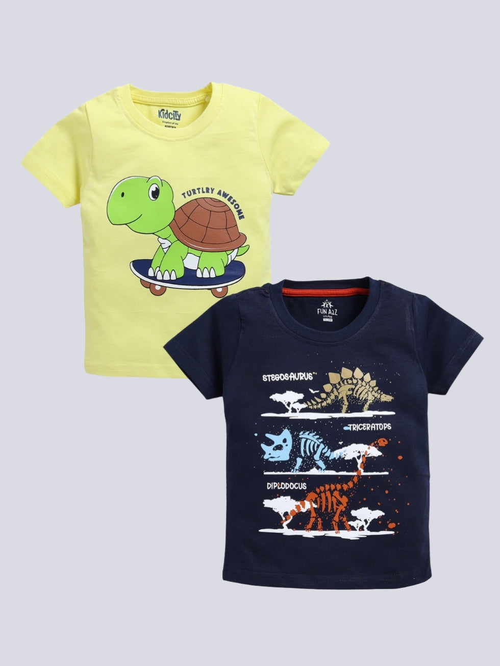 Kidcity Boy's Basic T-Shirt Combo Set (Pack of 2) | Cotton Sinker T-Shirts | Boy's Casual T-Shirts |  Yellow, Black T-Shirts Combo Front View