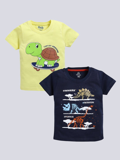 Kidcity Boy's Basic T-Shirt Combo Set (Pack of 2) | Cotton Sinker T-Shirts | Boy's Casual T-Shirts |  Yellow, Black T-Shirts Combo Front View