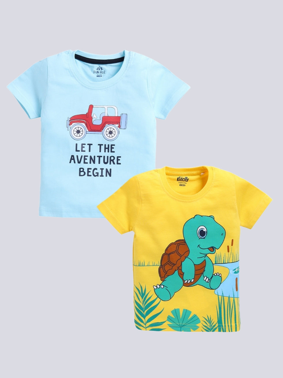 Kidcity Boy's Basic T-Shirt Combo Set Yellow , Light Blue T-shirts combo front view