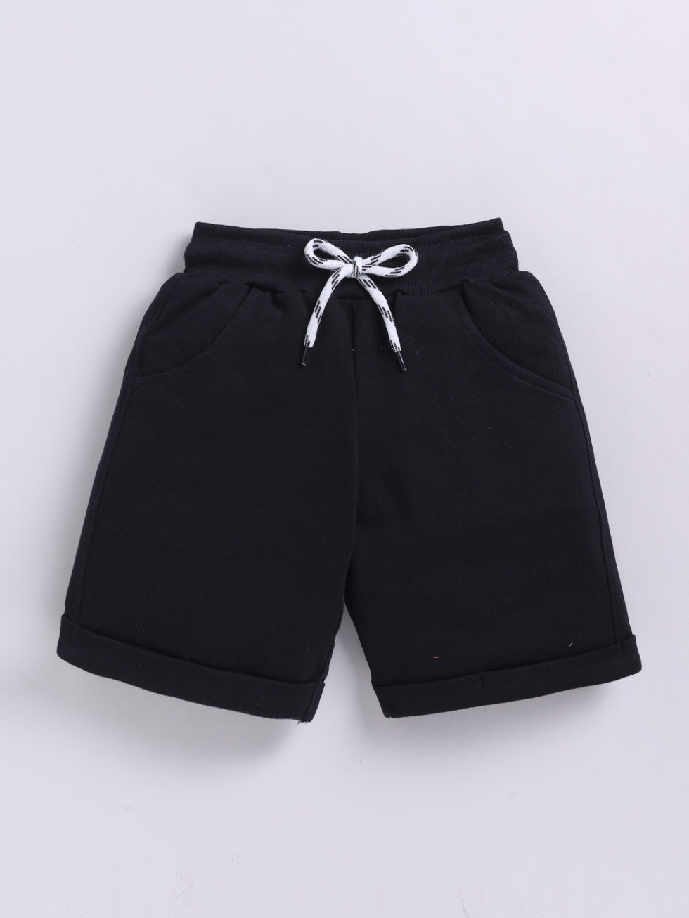 Kidcity Boys Cotton Loopknit Classic Drawstring Shorts - Black Front View