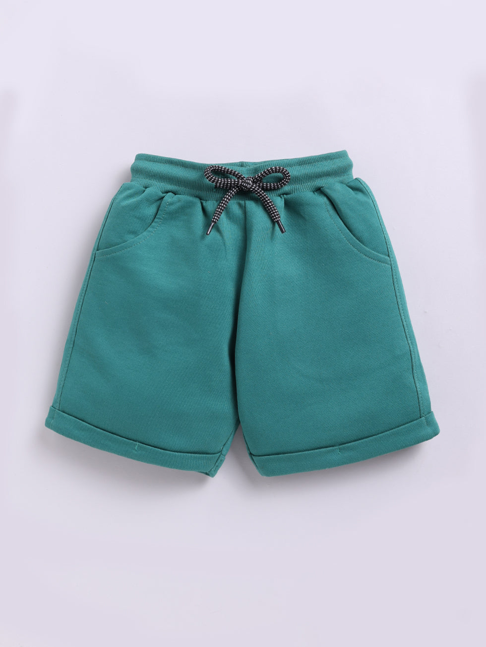 Kidcity Boys Cotton Loopknit Classic Drawstring Shorts - Green Front View