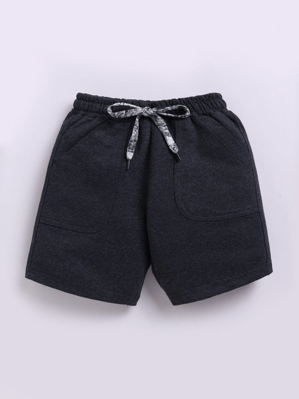 Kidcity Boys Cotton Loopknit Clasual Drawstring Shorts - Black front view