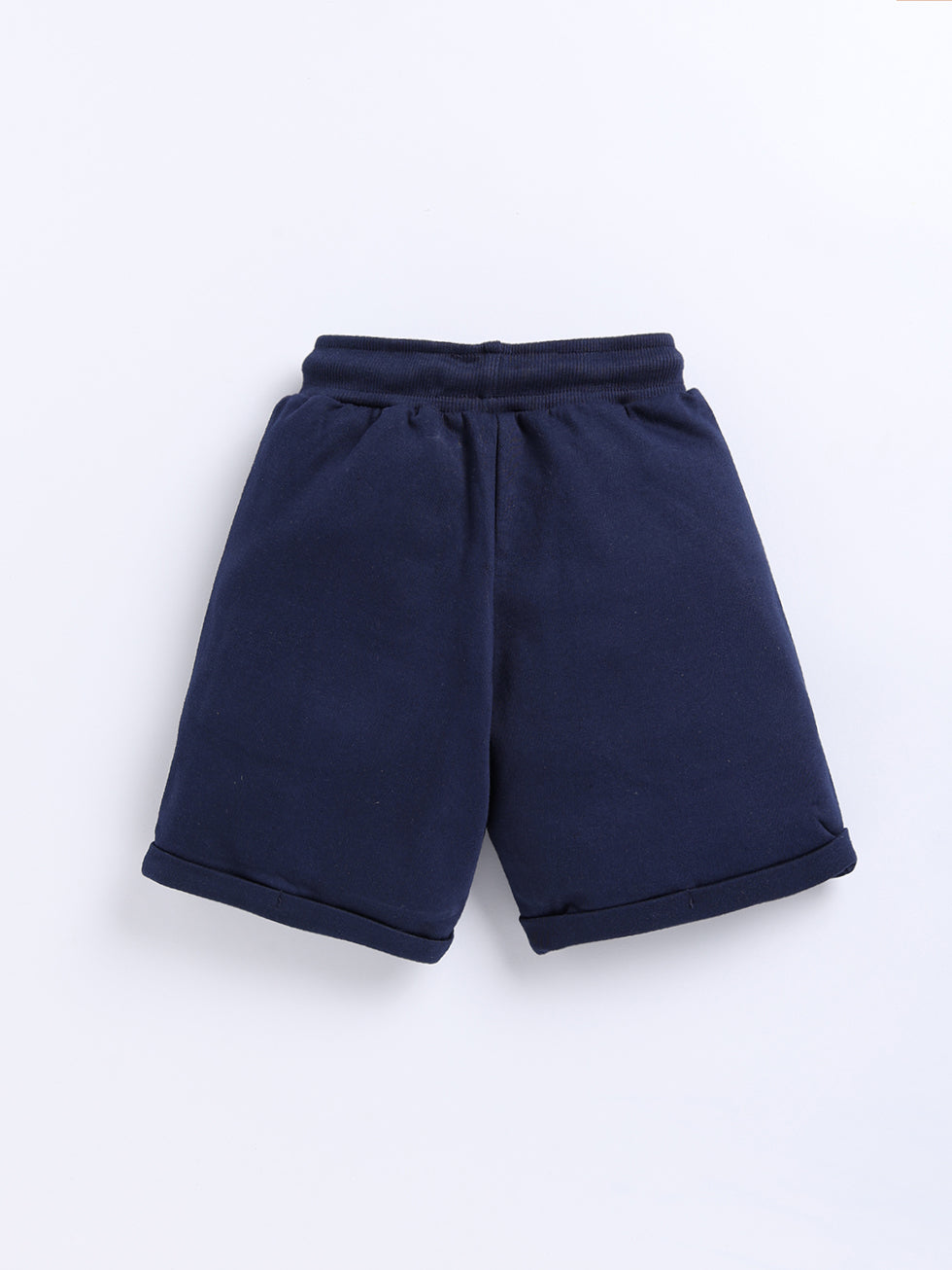 Kidcity Boys Cotton Loopknit Solid Shorts -Navy front view back view