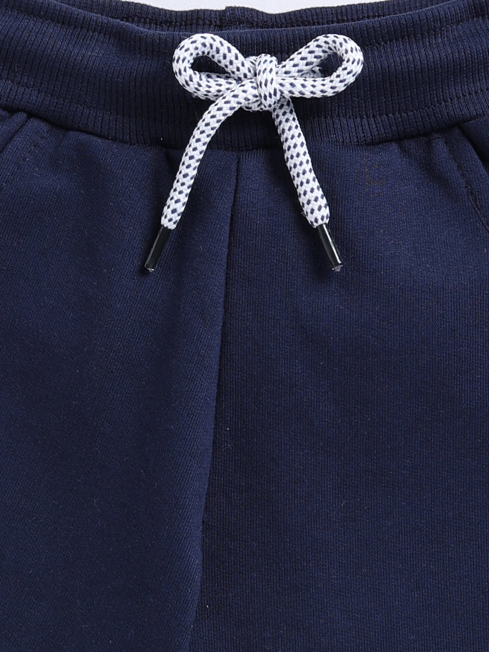Kidcity Boys Cotton Loopknit Solid Shorts -Navy front view zoom view