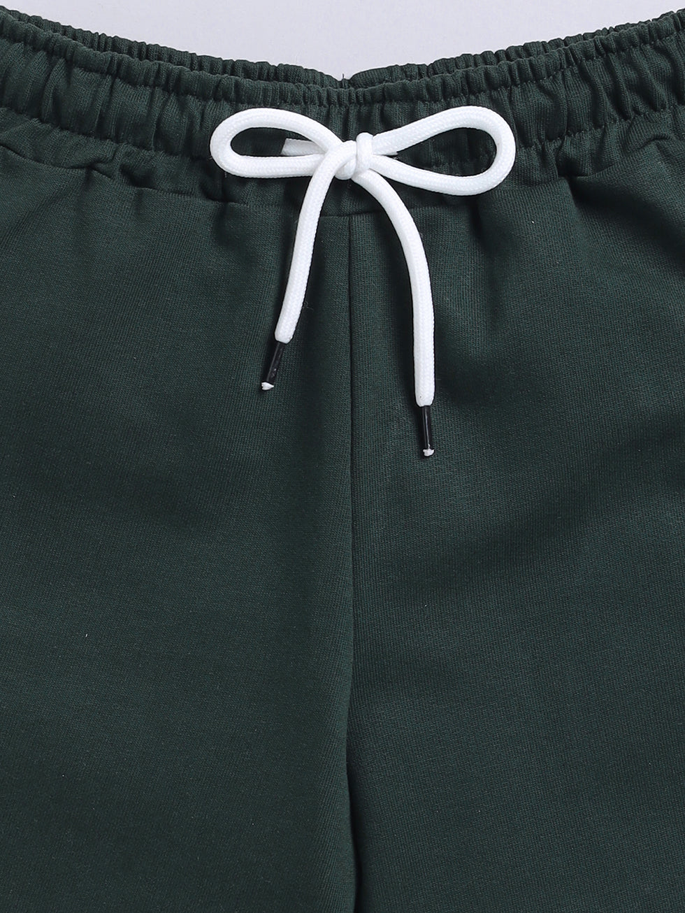 Kidcity Boys Cotton Loopknit Text Casual Shorts - Bottle Green Zoom View