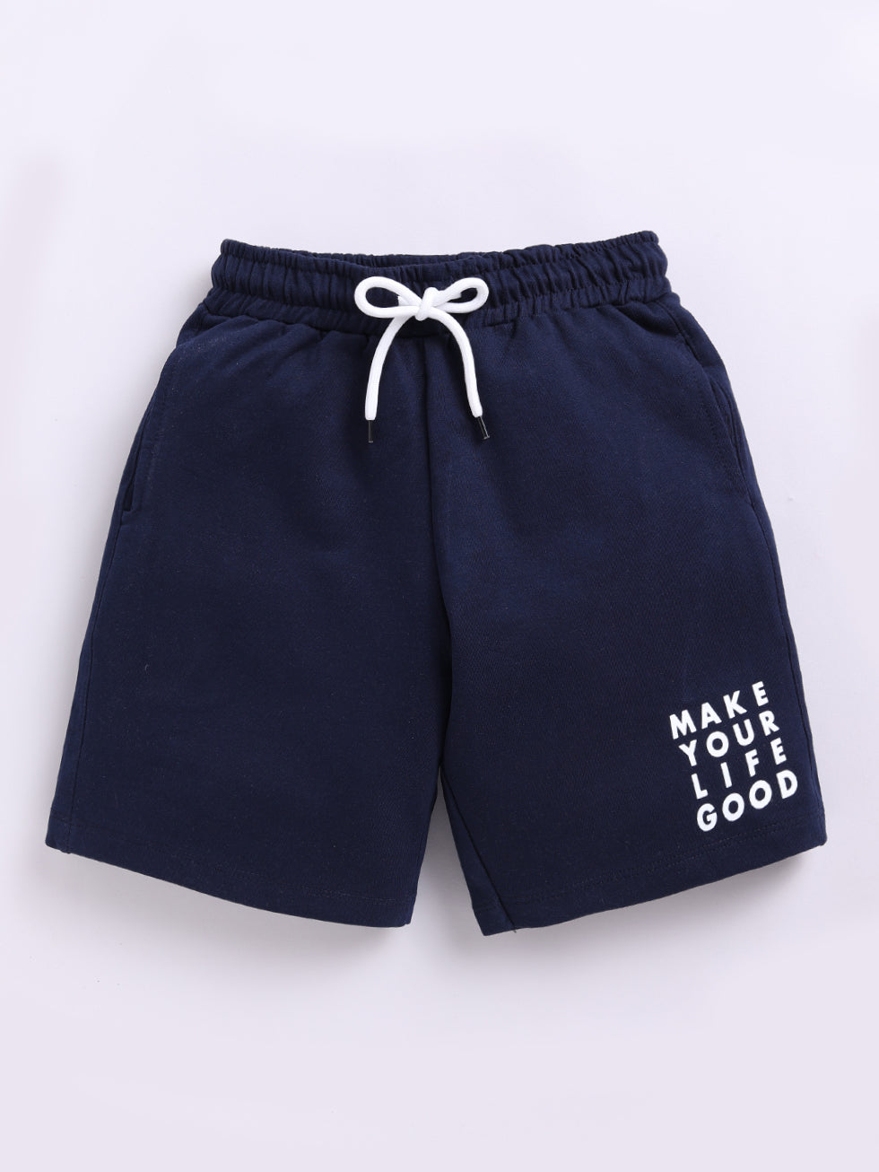 Kidcity Boys Cotton Loopknit Text Casual Shorts - Navy Front View