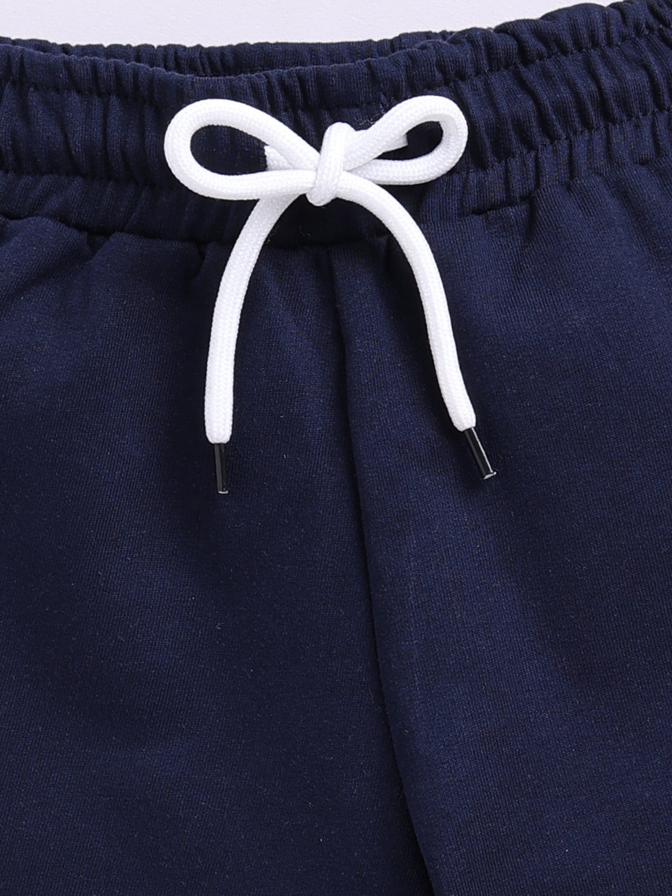 Kidcity Boys Cotton Loopknit Text Casual Shorts - Navy Zoom View
