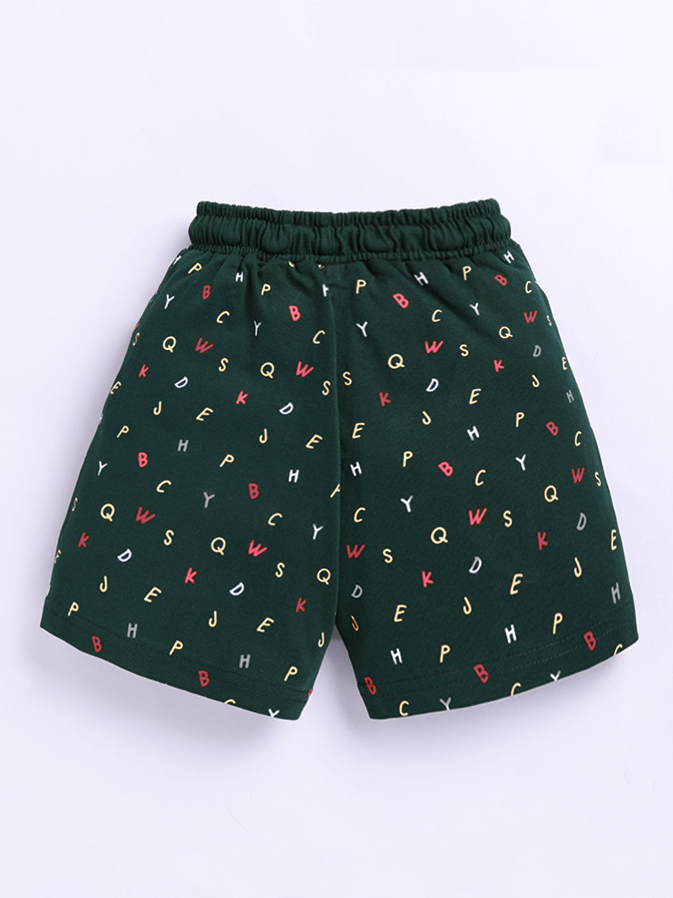 Kidcity Boys Cotton Sinker Alphabet Allover Print Shorts - Bottle Green Back View