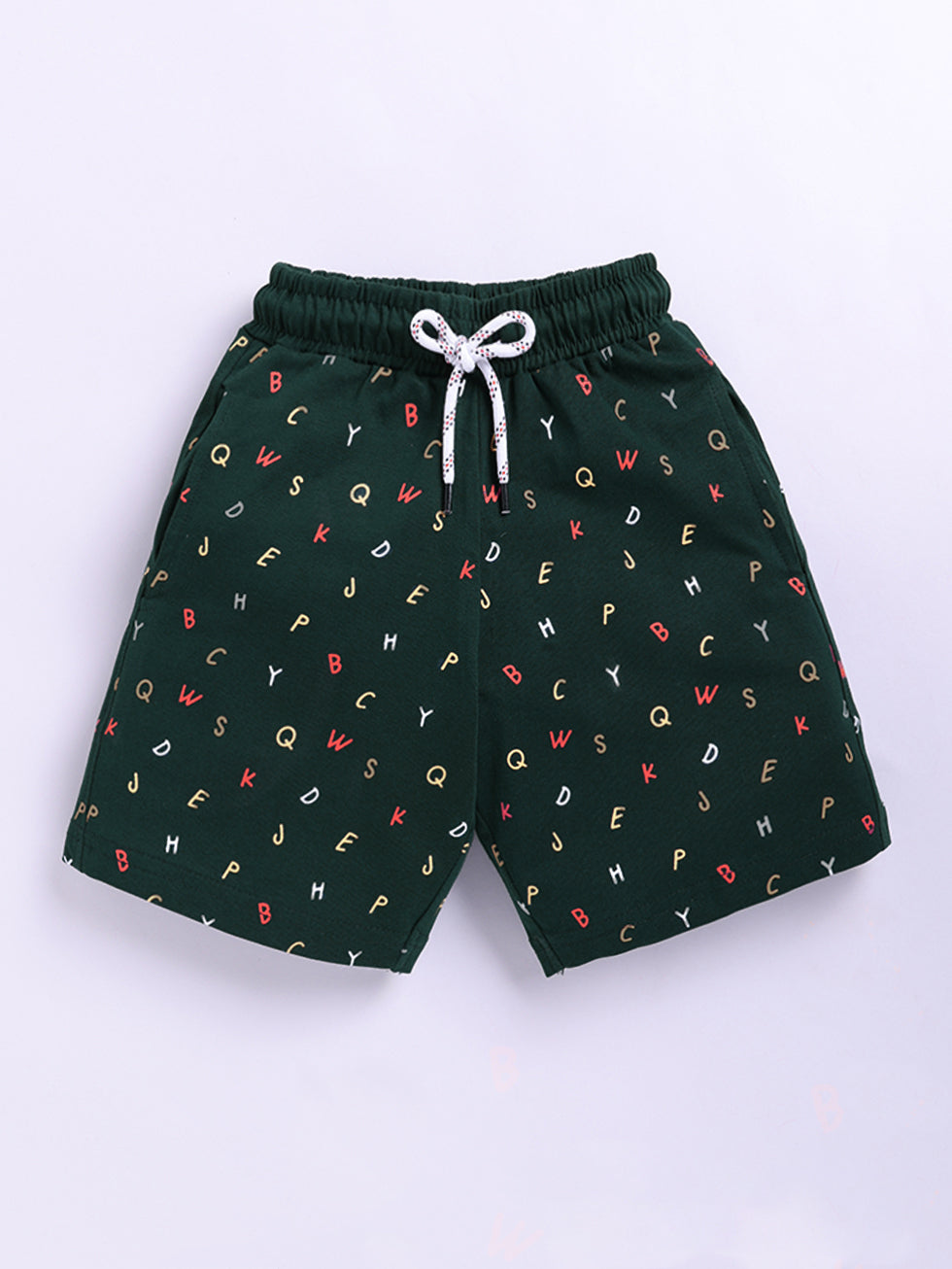 Kidcity Boys Cotton Sinker Alphabet Allover Print Shorts - Bottle Green  Front View