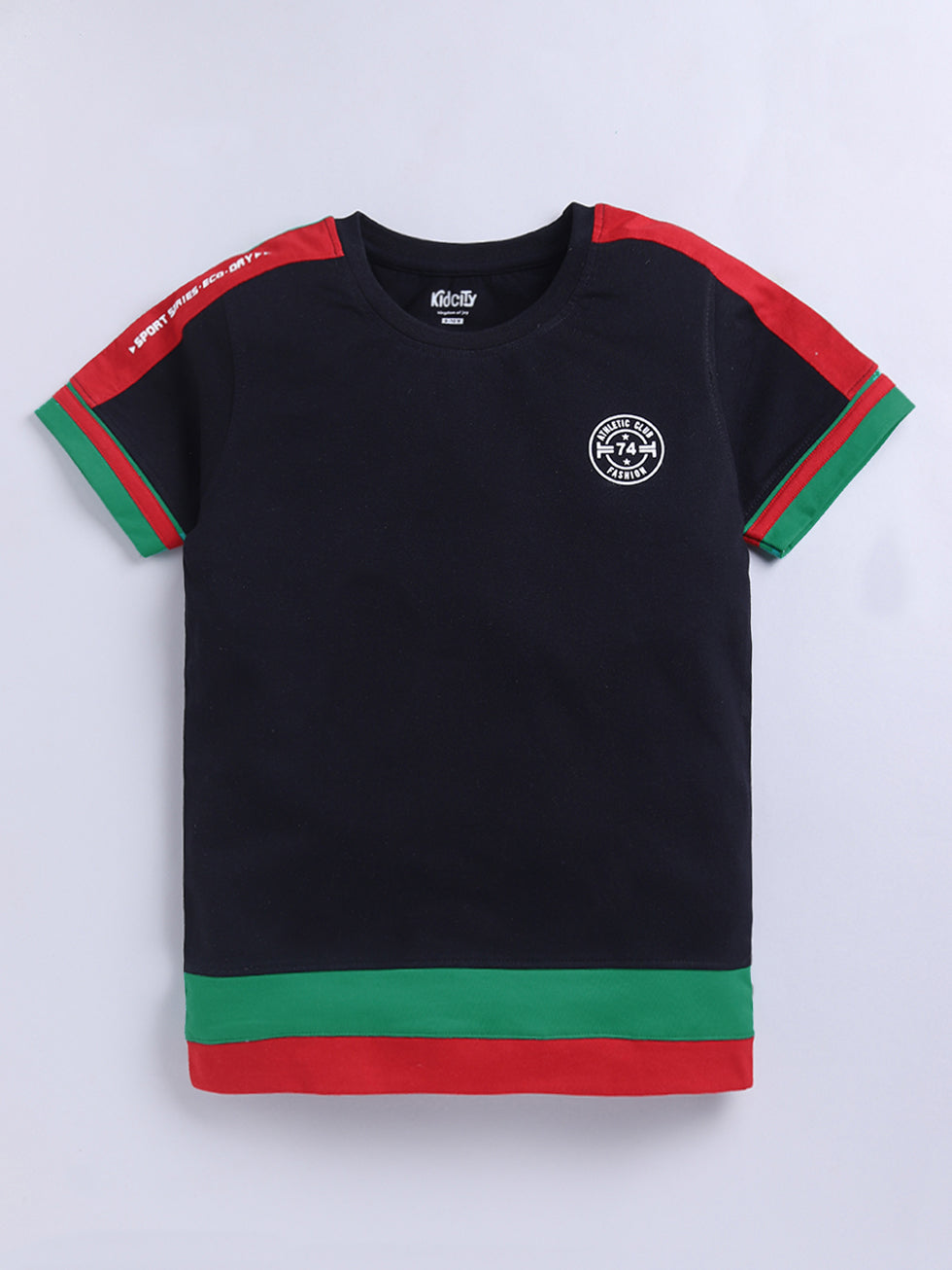 Kidcity Boys Cotton Sinker Athletic Club Fashion Text Print Sports Theme Half Sleeves T-Shirts - Black front view
