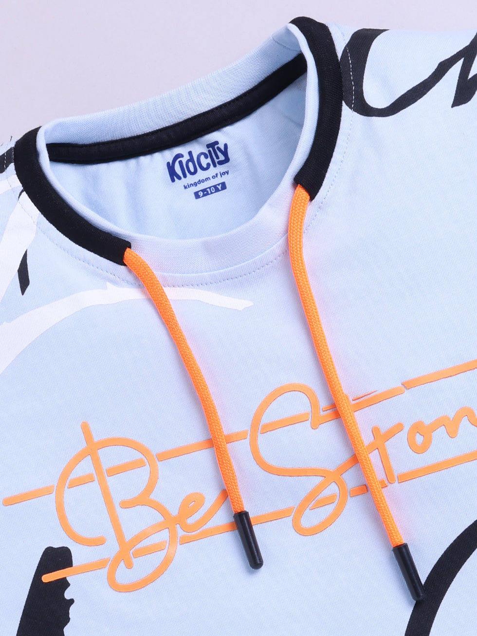 Kidcity Boys Cotton Sinker Be Strong CMZ Text Allover Print Half Sleeves T-Shirts - Sky Blue Zoom View