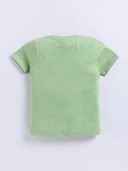 Kidcity Boys Cotton Sinker Better Days Ahead Text Print Half Sleeves T-Shirts - Olive Green Back View