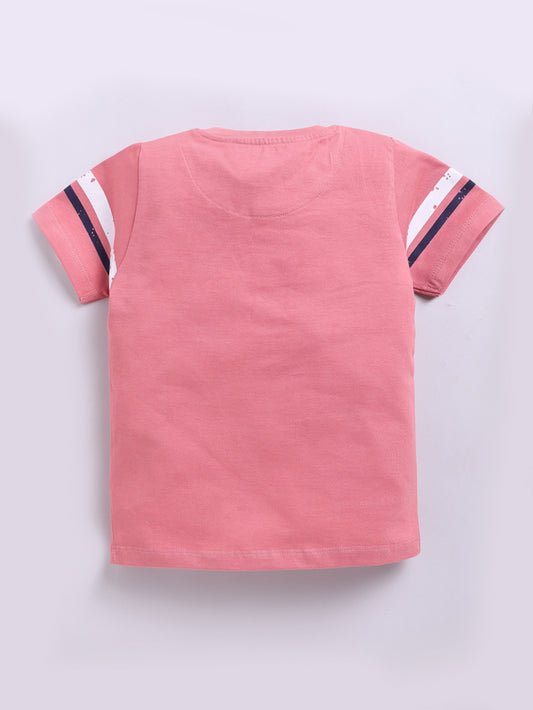 Kidcity Boys Cotton Sinker Cartoon Graphic Henley Half Sleeves T-Shirts - Peach back view