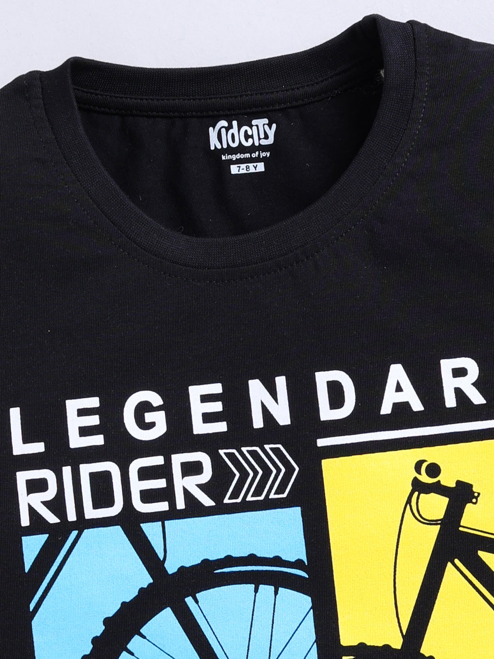 Kidcity Boys Cotton Sinker Cycle Graphic & Legendary Rider Text Print Half Sleeves T-Shirts - Black Zoom View