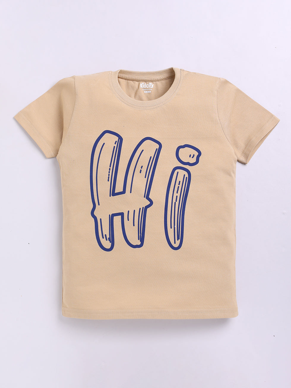 Kidcity Boys Cotton Sinker Half Sleeves Text Print T-Shirts - Beige Front VIew