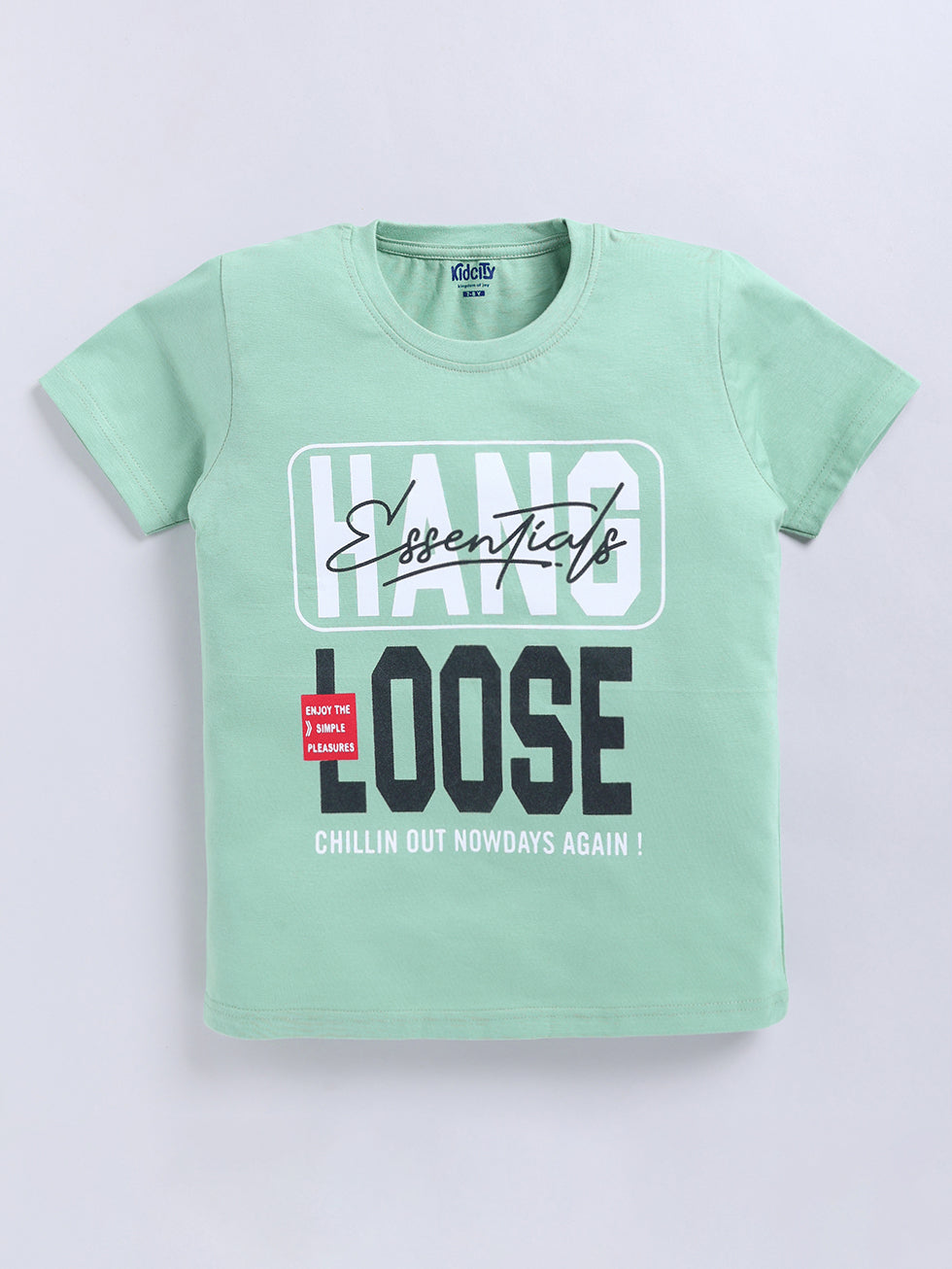 Kidcity Boys Cotton Sinker Hand Loose Text Print Half Sleeves T-Shirts - Olive Green Front View