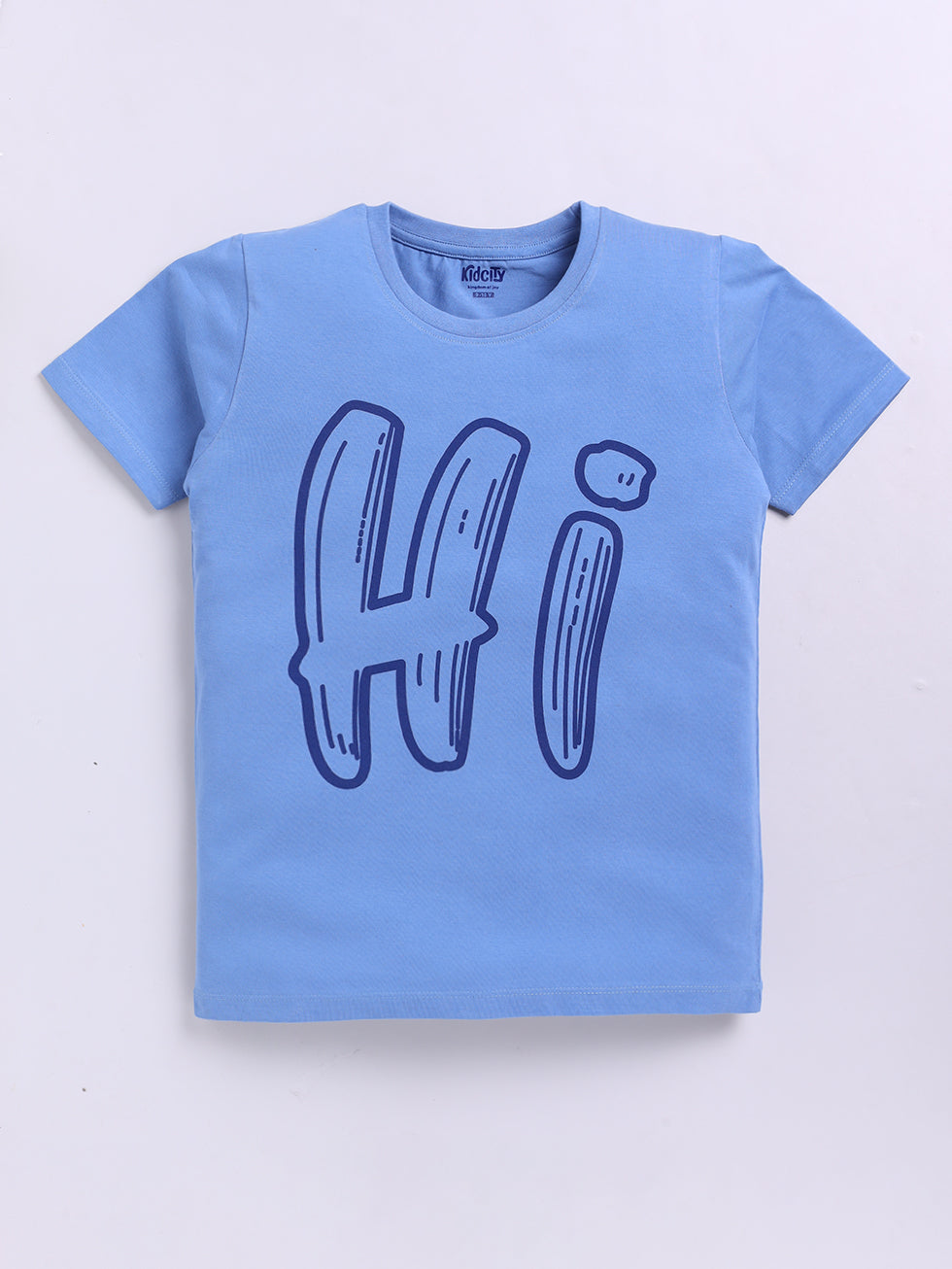 Kidcity Boys Cotton Sinker Hi Graphic Half Sleeves T-Shirts - Blue Front VIew