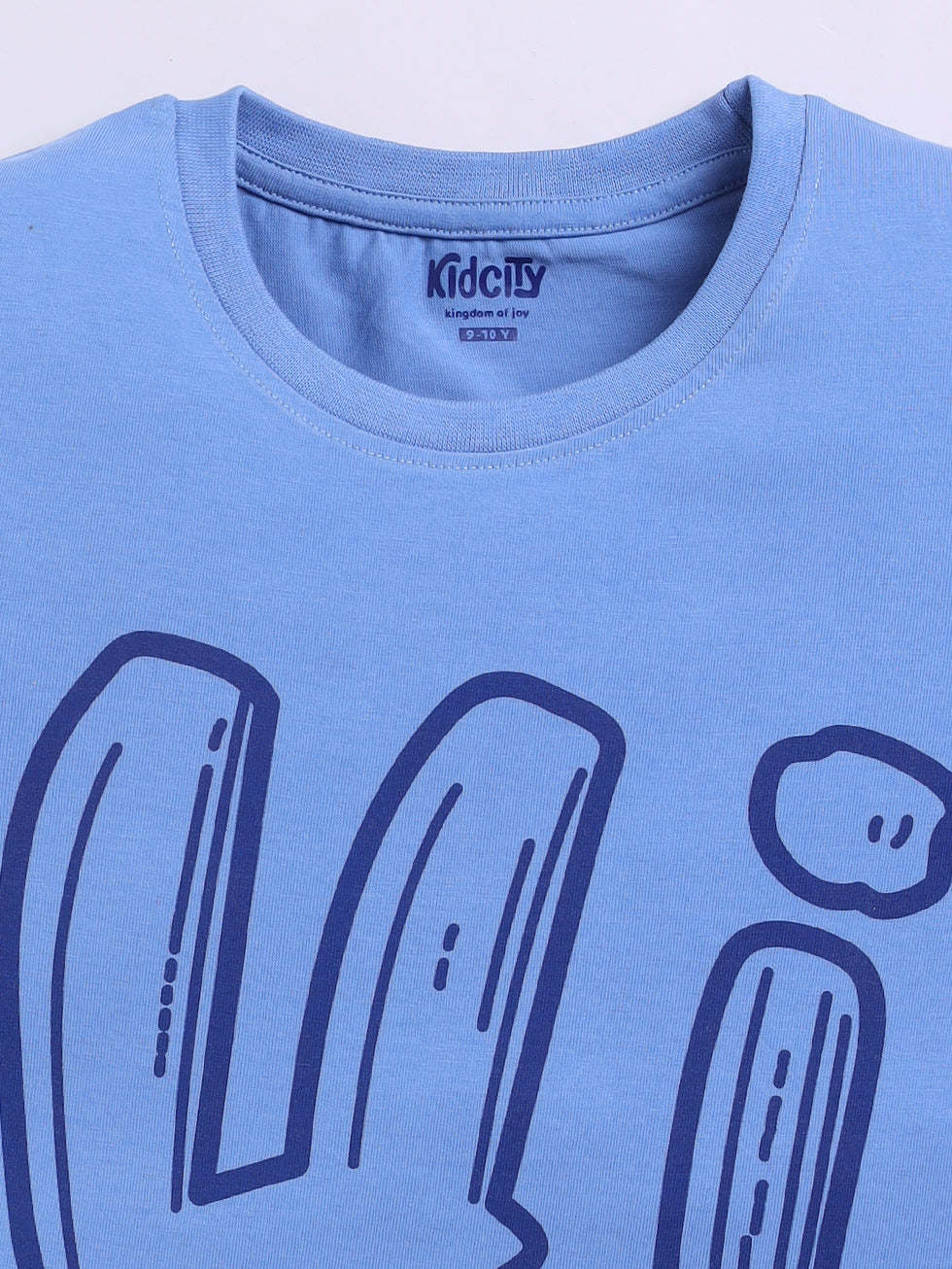 Kidcity Boys Cotton Sinker Hi Graphic Half Sleeves T-Shirts - Blue Zoom VIew