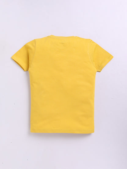 Kidcity Boys Cotton Sinker Listen Up Graphic Half Sleeves T-Shirts - Mustard Back View