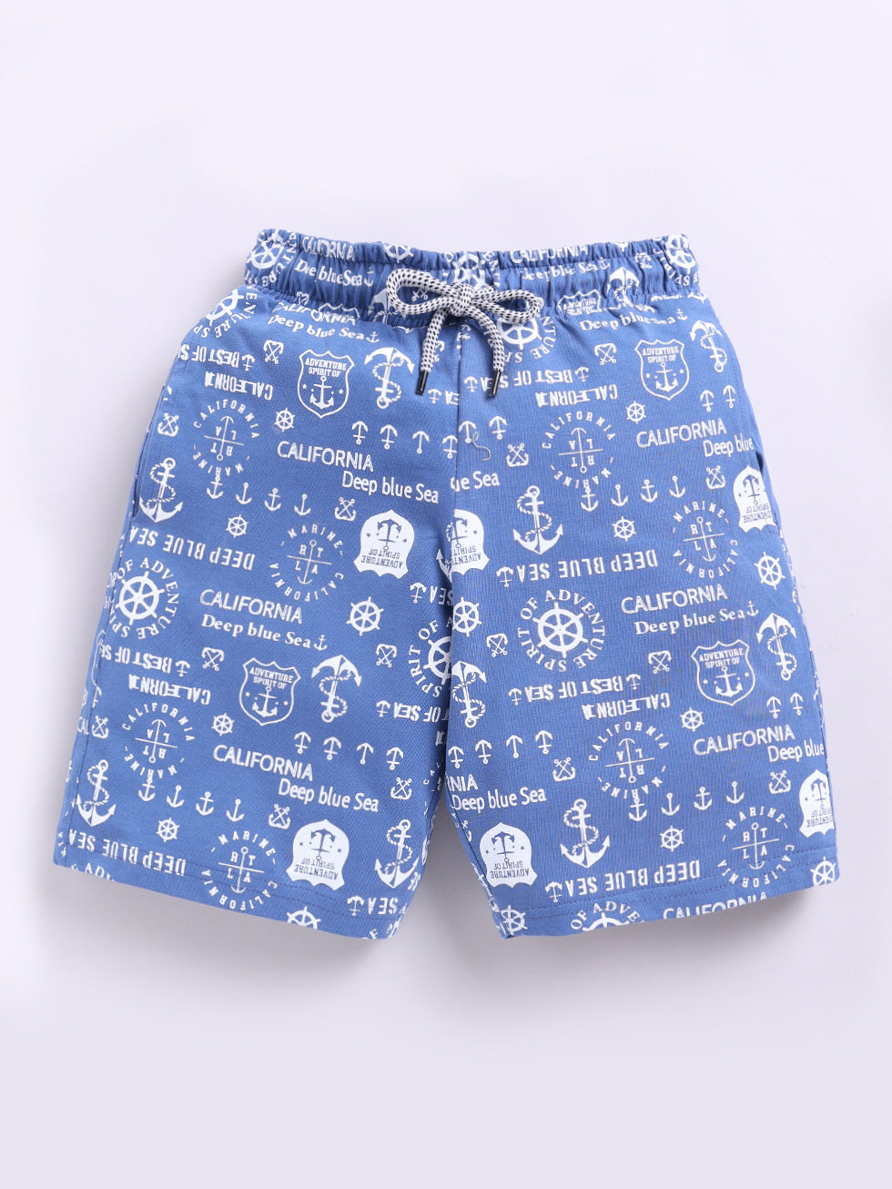 Kidcity Boys Cotton Sinker Nautical Adventure Graphics Shorts - Light Blue Front View