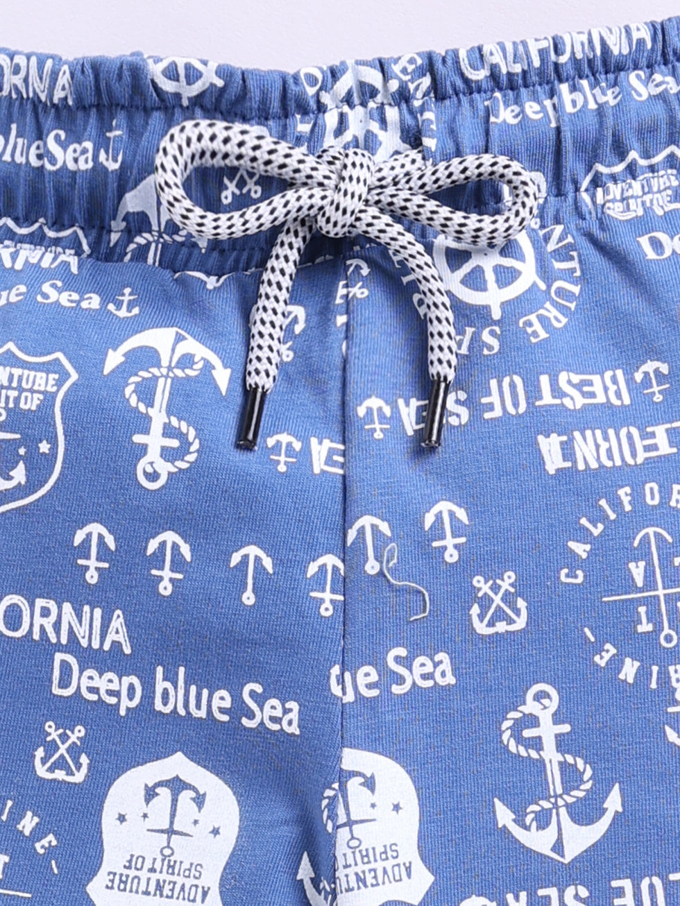 Kidcity Boys Cotton Sinker Nautical Adventure Graphics Shorts - Light Blue Zoom View