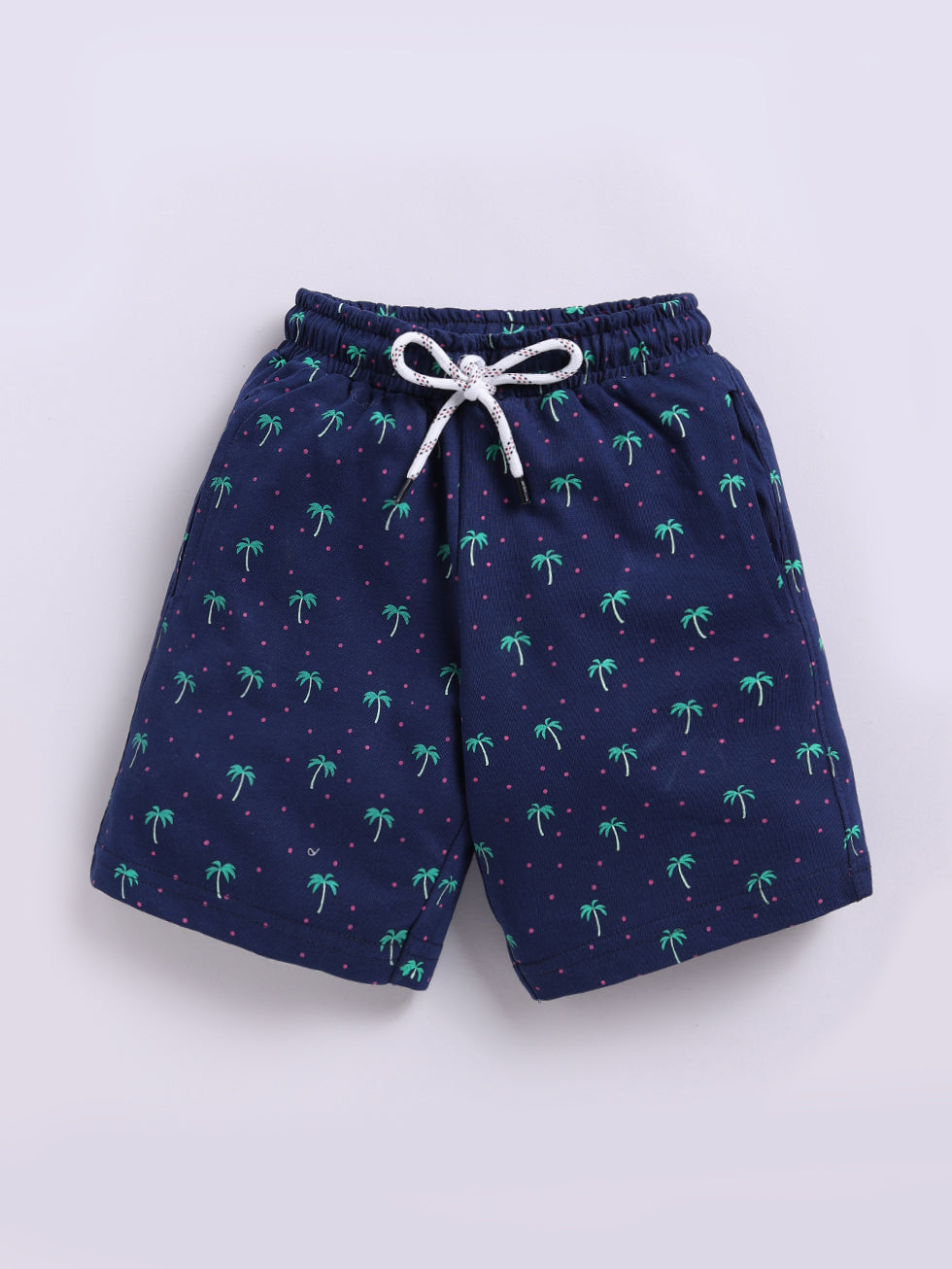 Kidcity Boys Cotton Sinker Palm Tree Print Shorts - Navy Front View