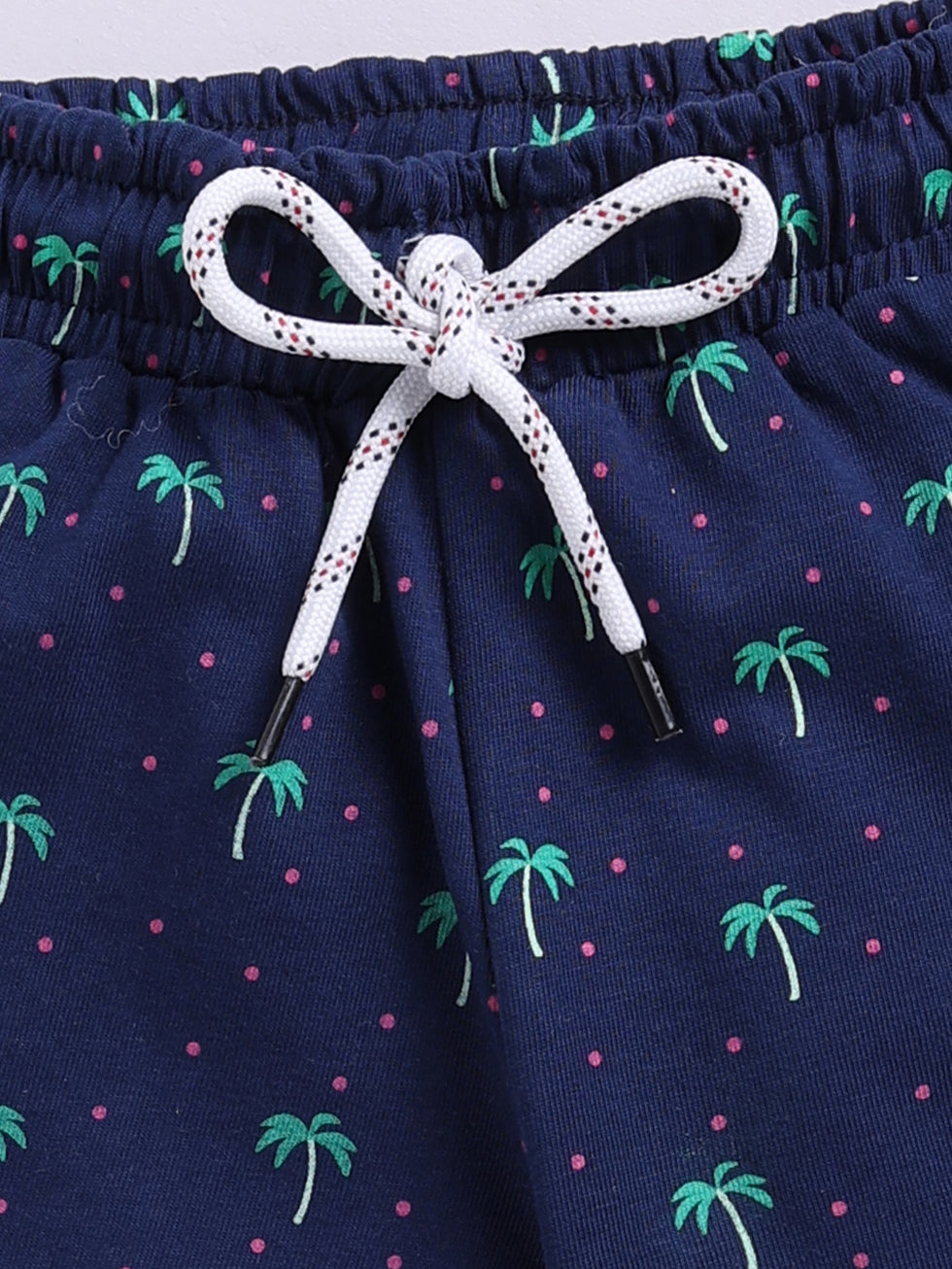 Kidcity Boys Cotton Sinker Palm Tree Print Shorts - Navy Zoom View
