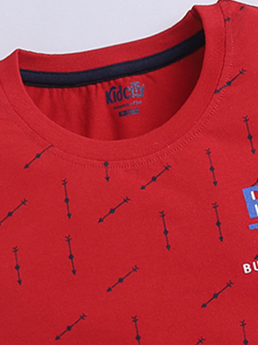 Kidcity Boys Cotton Sinker Racing Themed Race Tech Text and Arrow Bow Allover Print Half Sleeves T-Shirts - Red Zoom View