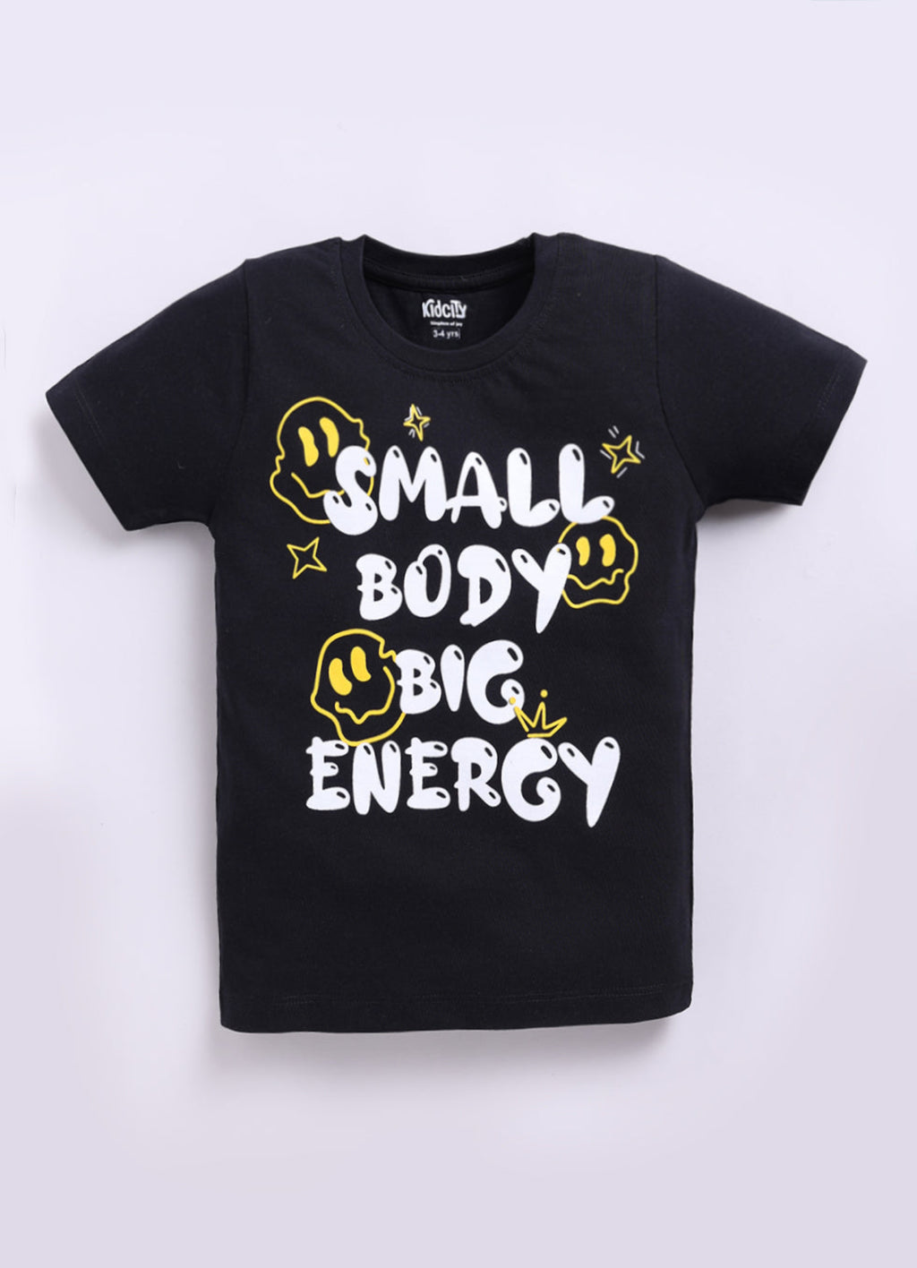 Kidcity Boys Cotton Sinker Small Body Big Energy Graphic Half Sleeves T-Shirts - Black Front View