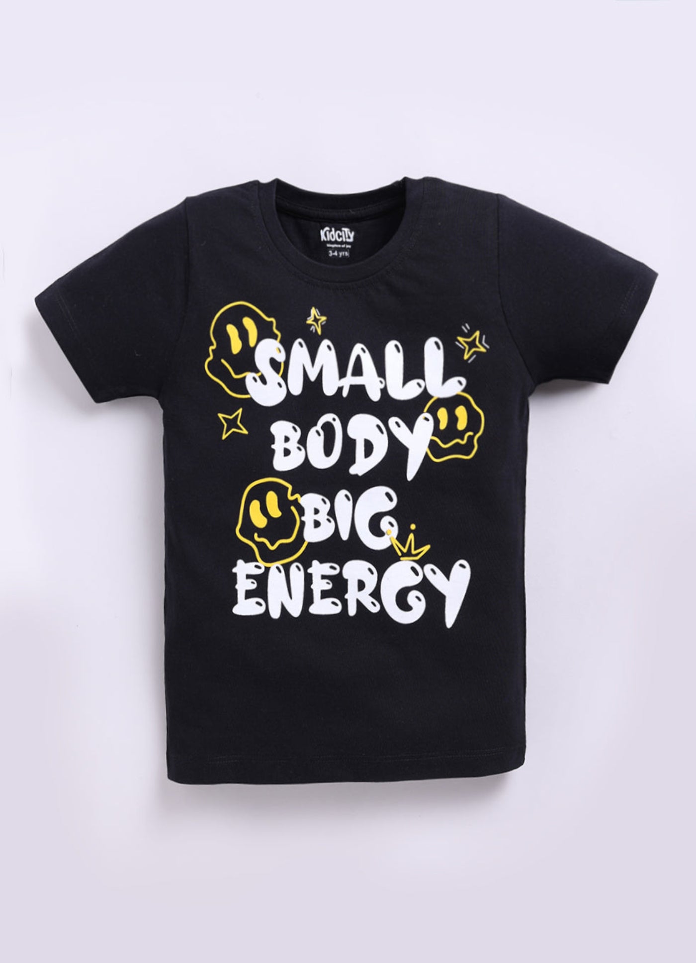 Kidcity Boys Cotton Sinker Small Body Big Energy Graphic Half Sleeves T-Shirts - Black Front View
